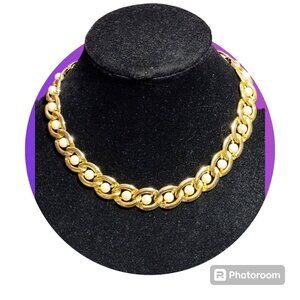 Vintage Gold Tone Caged Faux Pearl Choker Statement 17.5"